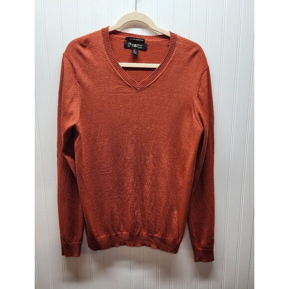 Mens Pronto Uomo Extra Fine Merino Wool V-Neck Sweater Rust Large - Picture 1 of 9